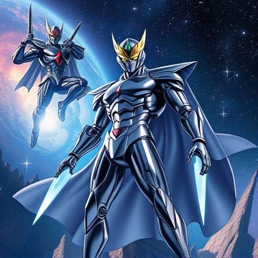 A heroic figure standing against a cosmic backdrop representing 'Stellar Sentinels'.