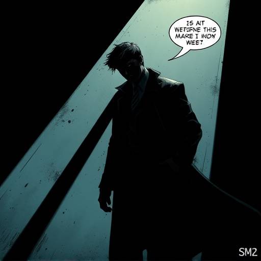 A panel showcasing Jasper Thorne's use of shadows and perspective to create suspense