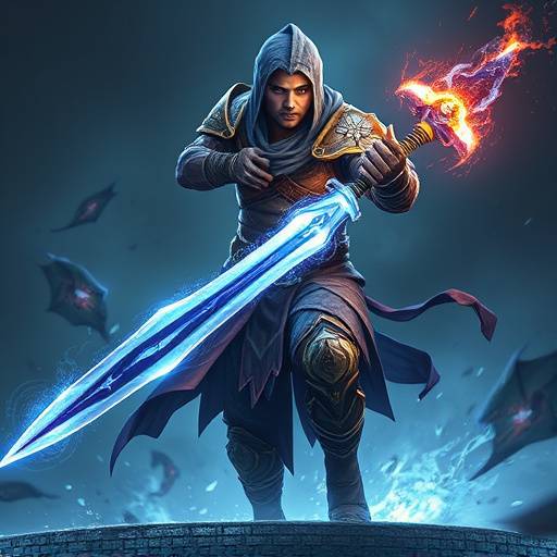 A powerful warrior named 'Kael', wielding a glowing energy blade.