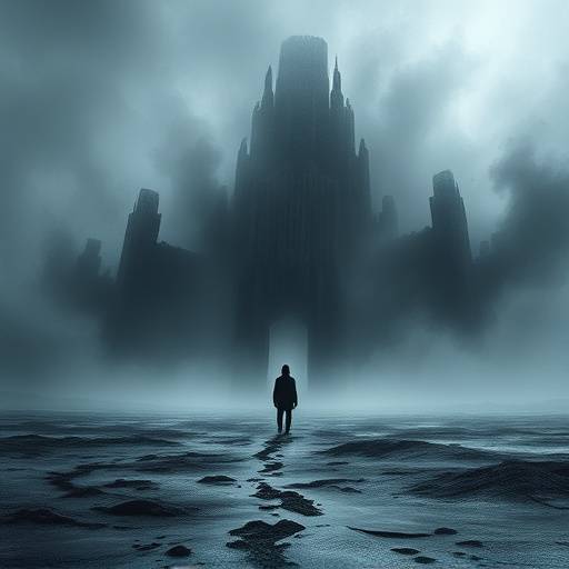 A splash page from 'Echoes of the Void', featuring a haunting image of a lone figure in a desolate landscape