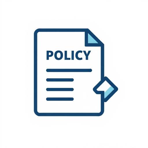 An icon representing a policy update, with a document and an update arrow.