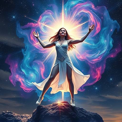 Astra in a dynamic pose, surrounded by swirling starlight