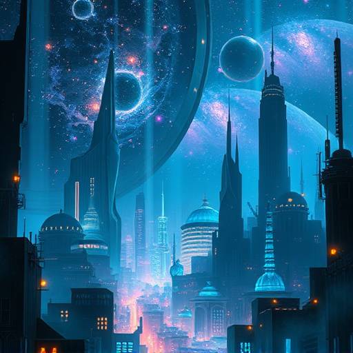 Concept art of a futuristic city within the Obsidian Galaxy